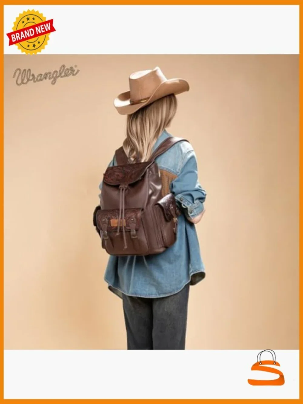Western Floral Tooled Backpack Purse with Drawstring Closure